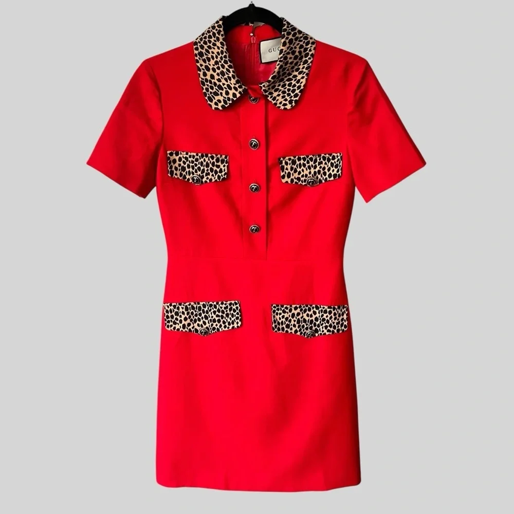 GUCCI with leopard Print Red Dress.